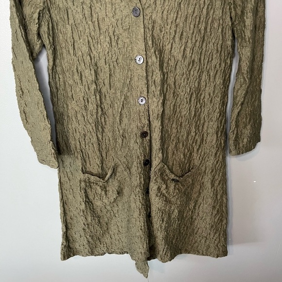 Habitat Clothes To Live In Gauzy Mandarin Collar Longline Cardigan Olive - Picture 5 of 10